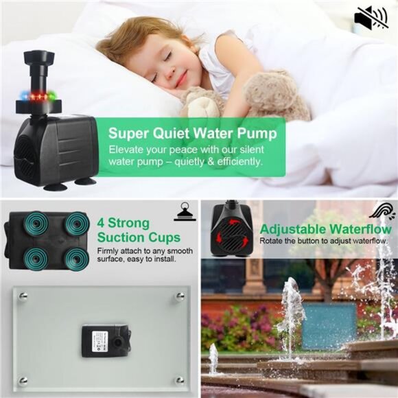 Submersible Fountain Pump 15W Water Pump Aquarium Pump with LED Lights - Picture 6 of 8